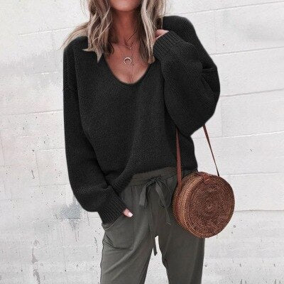Levoire Lose V-Décolleté Tricot Top Pull Noir