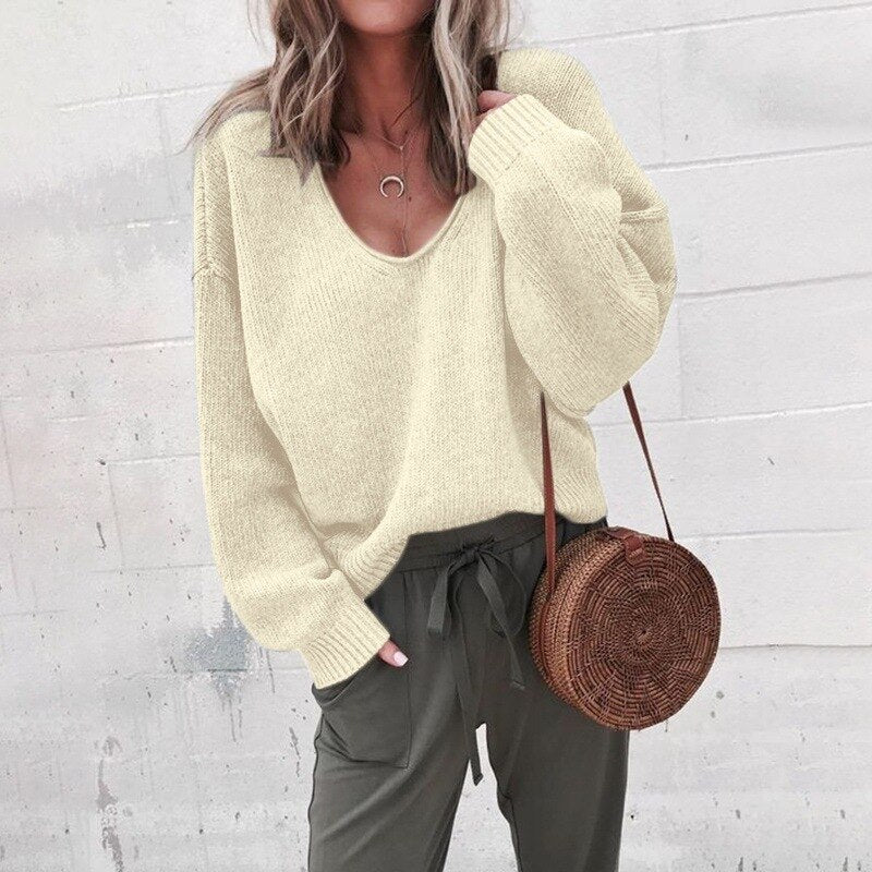 Levoire Lose V-Décolleté Tricot Top Pull Beige