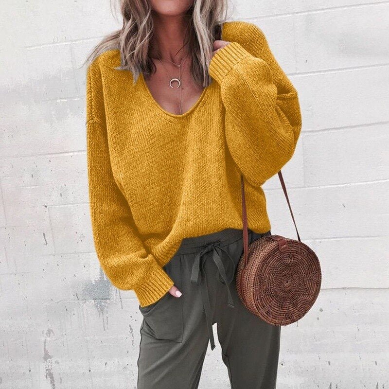 Levoire Lose V-Décolleté Tricot Top Pull Jaune