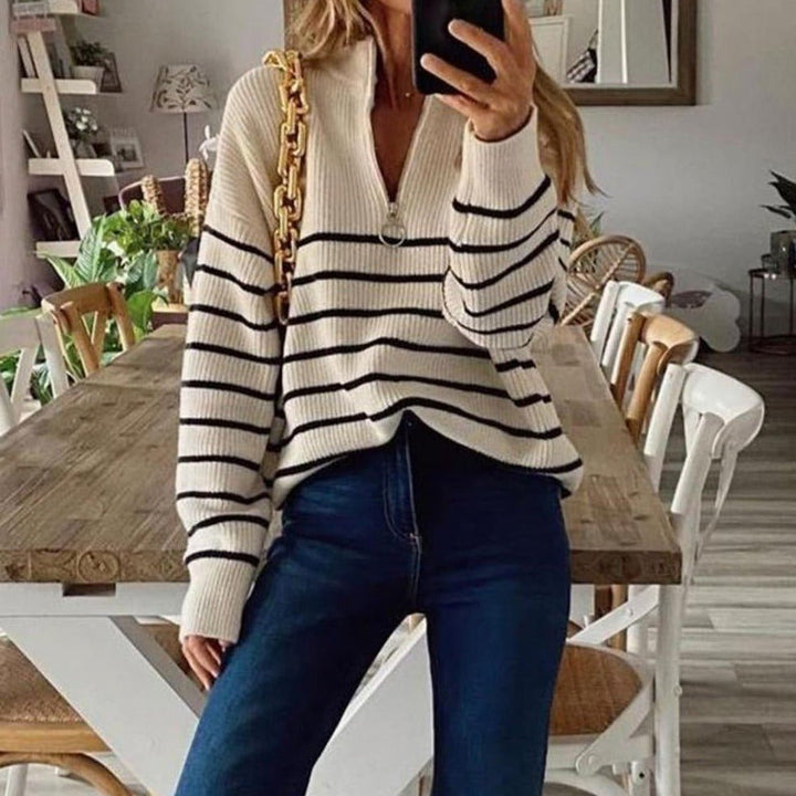 Levoire | Pull À Col En V Avec Fermeture Éclair Pour Femmes Beige
