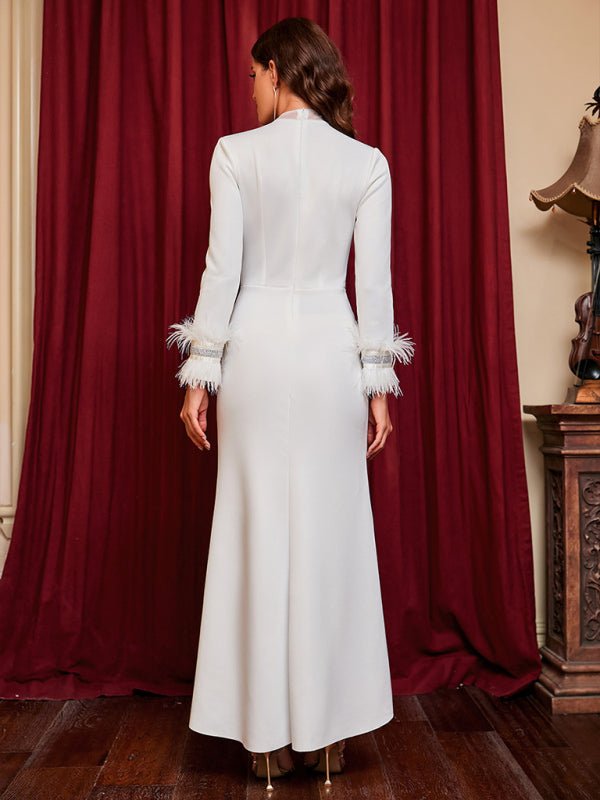 Levoire | Femmes Nouvelle Sexy Chaud Bore Profond V Fente Plume Robe