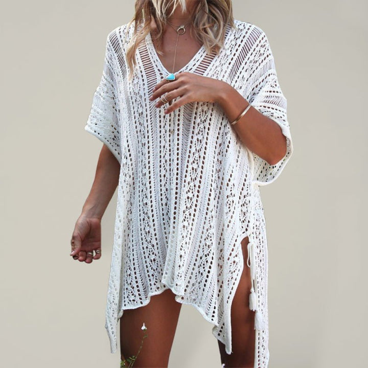 Levoire | Femme Bikini Hohle Plage Vacances Blouse Tricoté Crème Solaire Maillot de Bain Blanc UNE TAILLE