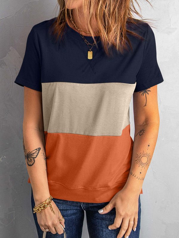 Levoire | Femmes Décontracté Couleur Bloc T-shirt À Manches Courtes Col Rond