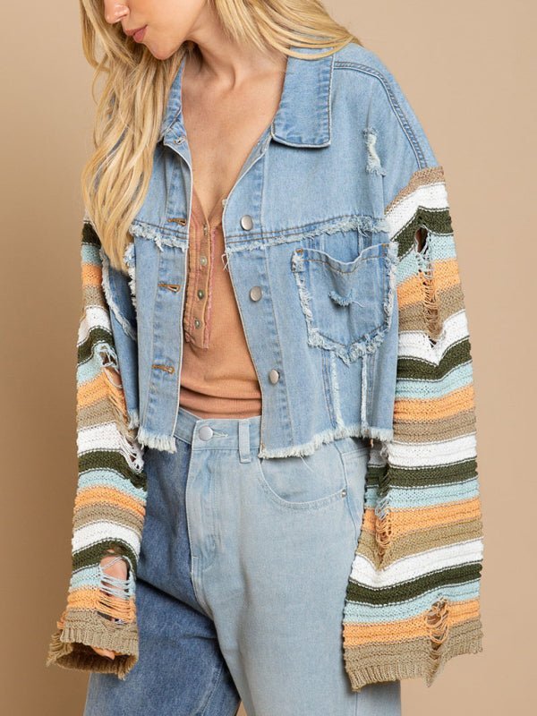 Levoire | Femme Pantalon de loisirs en denim Arc-en-ciel Veste à manches longues avec empiècements Denim Bleu XL