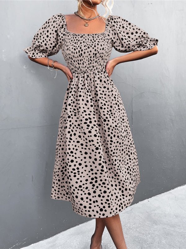 Levoire | Femme Mode de Loisirs Découpe Carré En-Un Découpe Deux-Porter Rétro Imprimé Léopard Robe Khaki