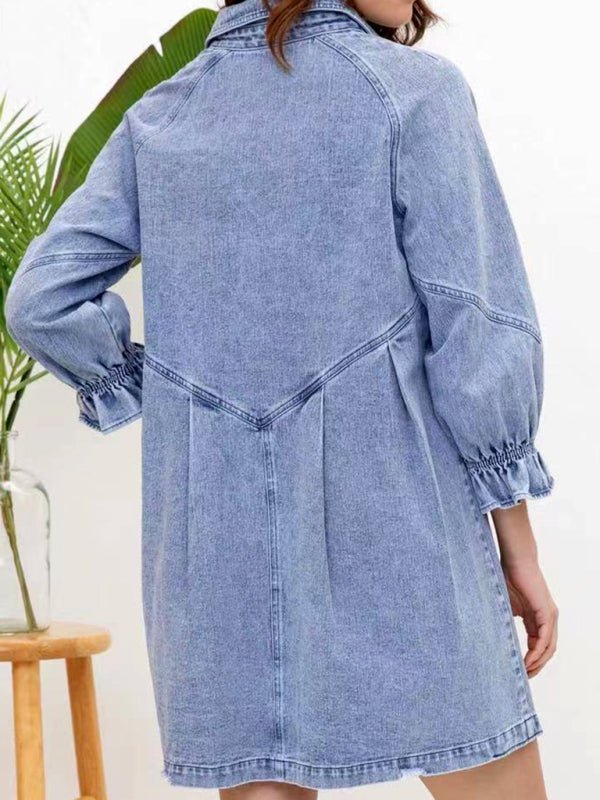 Levoire | Femmes Robe Longue à Manches Bouffantes en Denim Baggy Lâche