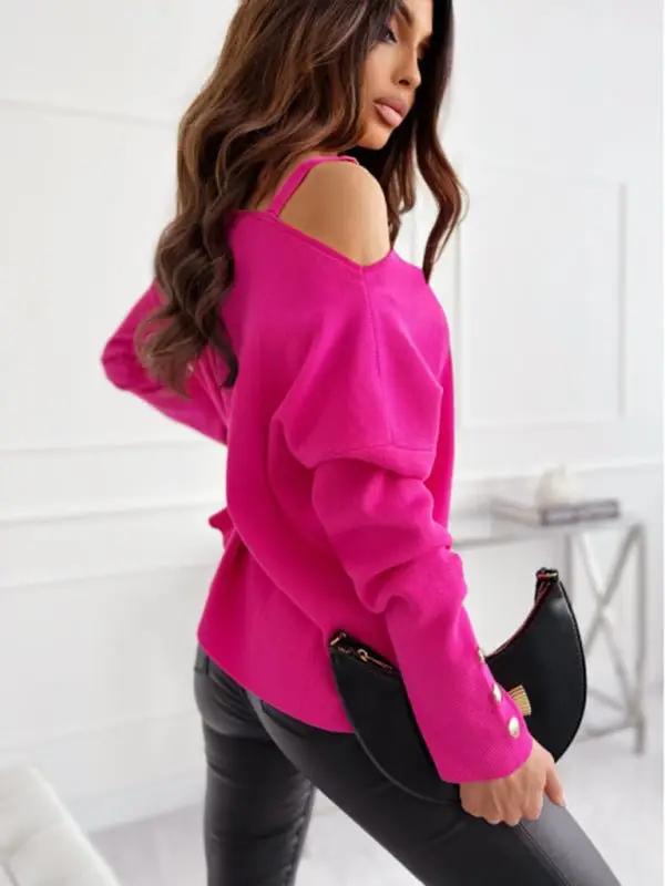 Levoire | Femme Chic Uni Asymétrique U-Décolleté Décoré Pull à Manches Longues