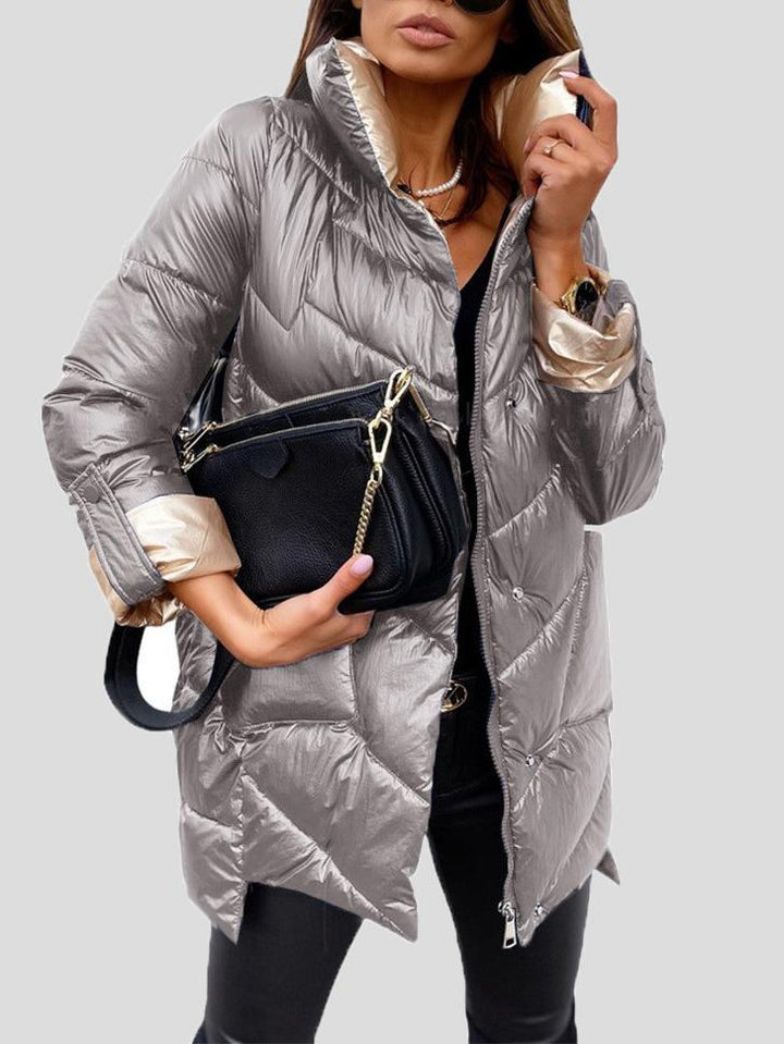 Levoire | Veste À Manches Longues Avec Col Montant Brillant Et Poches Gris