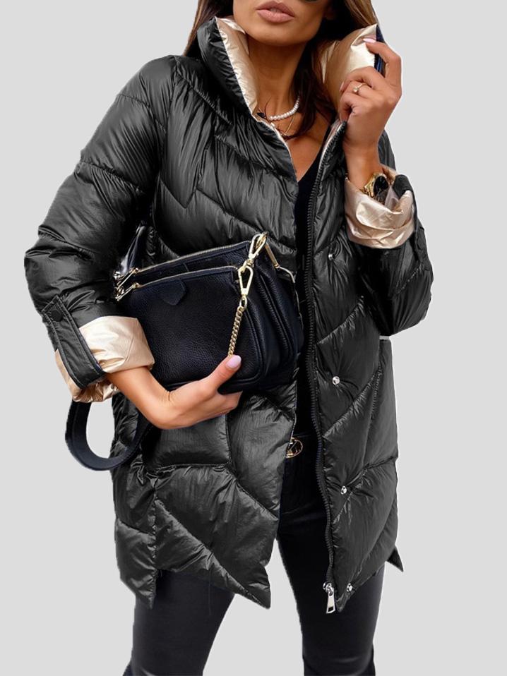 Levoire | Veste À Manches Longues Avec Col Montant Brillant Et Poches Noir