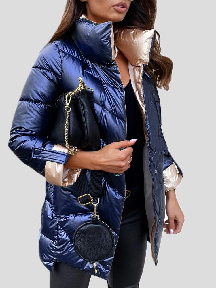 Levoire | Veste À Manches Longues Avec Col Montant Brillant Et Poches Bleu