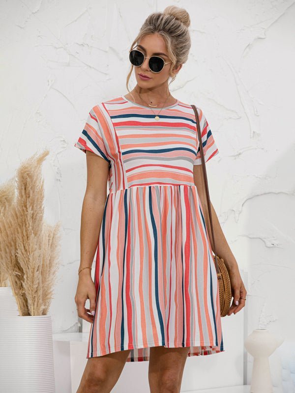 Levoire | Femmes colorées à rayures robe décontractée à manches courtes