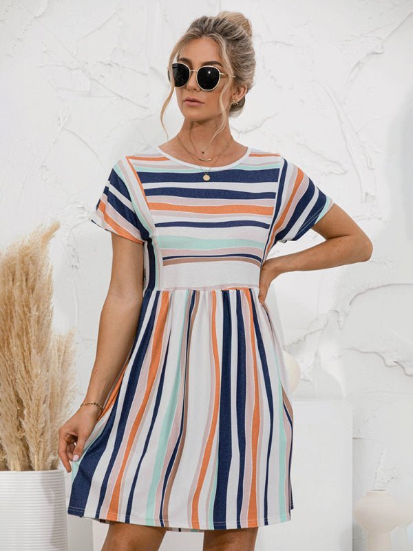 Levoire | Femmes colorées à rayures robe décontractée à manches courtes