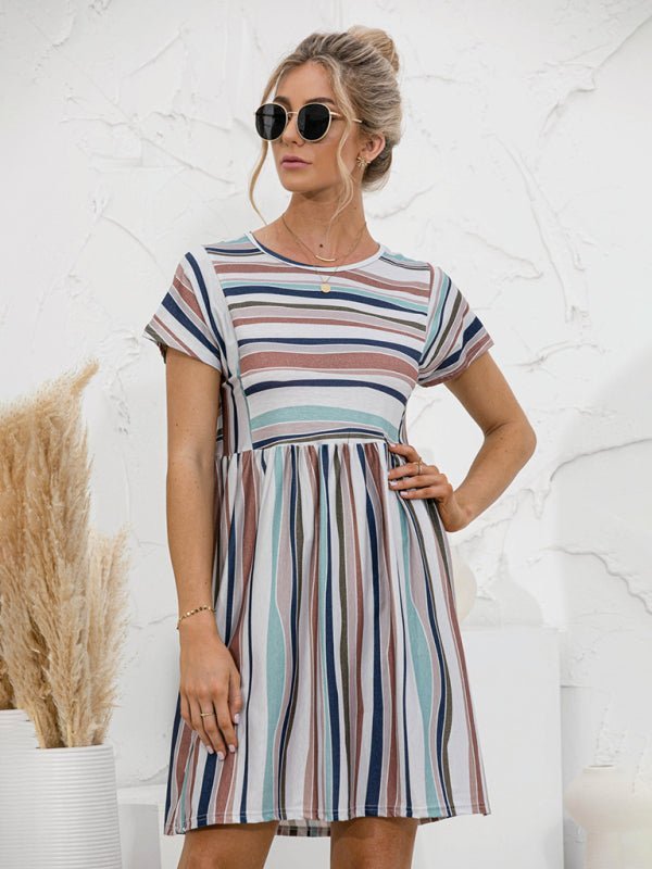 Levoire | Femmes colorées à rayures robe décontractée à manches courtes