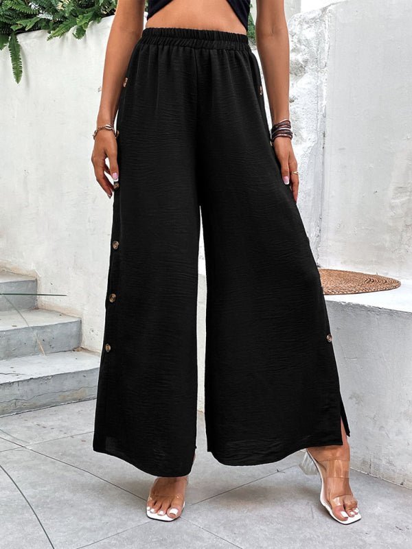 Levoire | Femme Pantalon Style Fente Bouton Taille Haute Large
