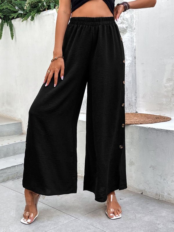 Levoire | Femme Pantalon Style Fente Bouton Taille Haute Large
