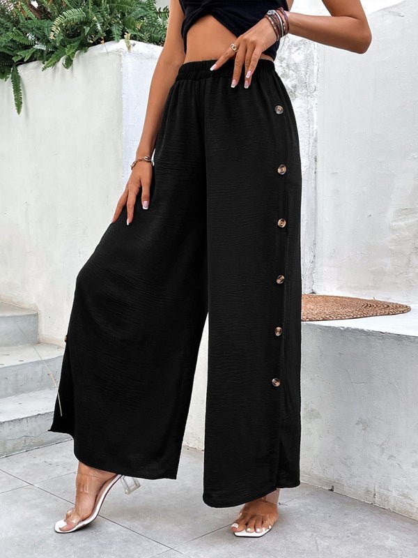 Levoire | Femme Pantalon Style Fente Bouton Taille Haute Large