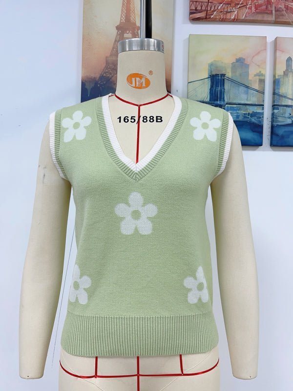 Levoire | Femme Haut en tricot sans manches Jacquard à col en V bicolore