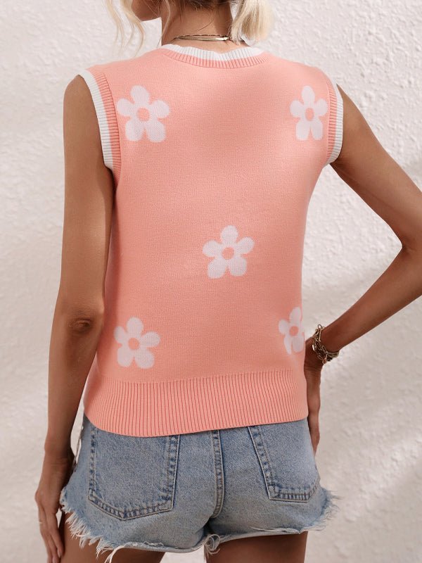 Levoire | Femme Haut en tricot sans manches Jacquard à col en V bicolore