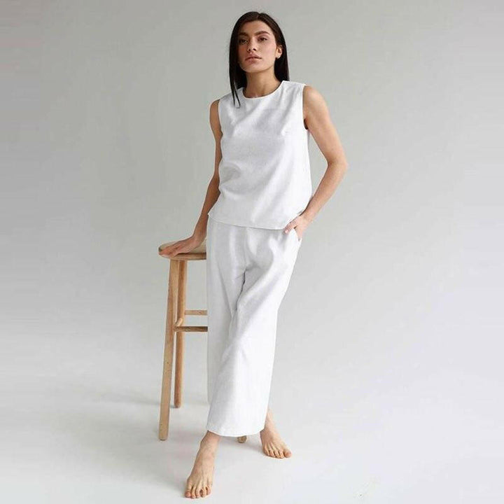 Levoire | Costume Sans Manches En Coton Et Lin Pour Femmes Blanc - Largeur des bretelles