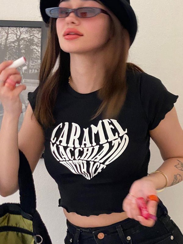 Levoire | Femme Crop T-shirt Graphique à Manches Courtes