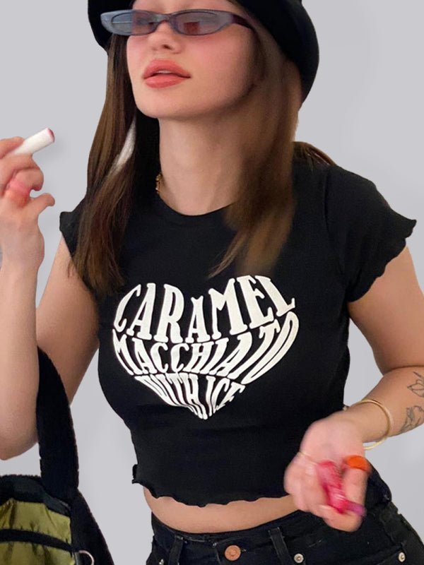 Levoire | Femme Crop T-shirt Graphique à Manches Courtes Noir