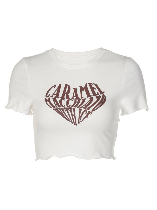 Levoire | Femme Crop T-shirt Graphique à Manches Courtes Blanc