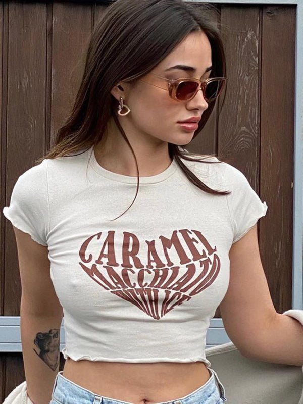 Levoire | Femme Crop T-shirt Graphique à Manches Courtes