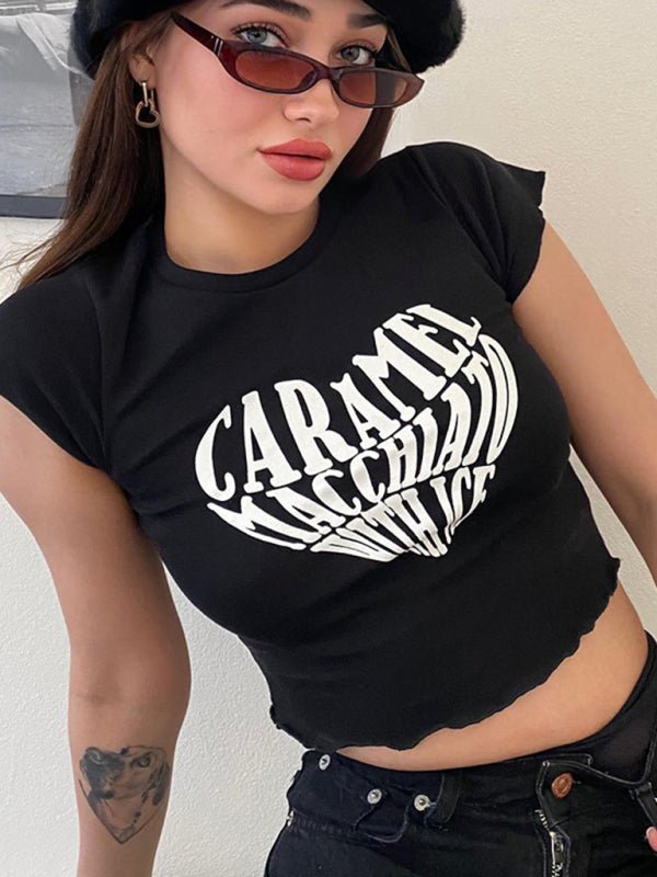 Levoire | Femme Crop T-shirt Graphique à Manches Courtes