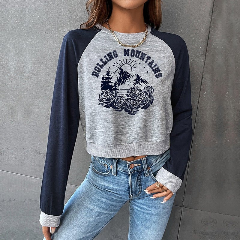 Levoire | Femme Crop Raglan Manches Longues Graphique Sweat à Capuche