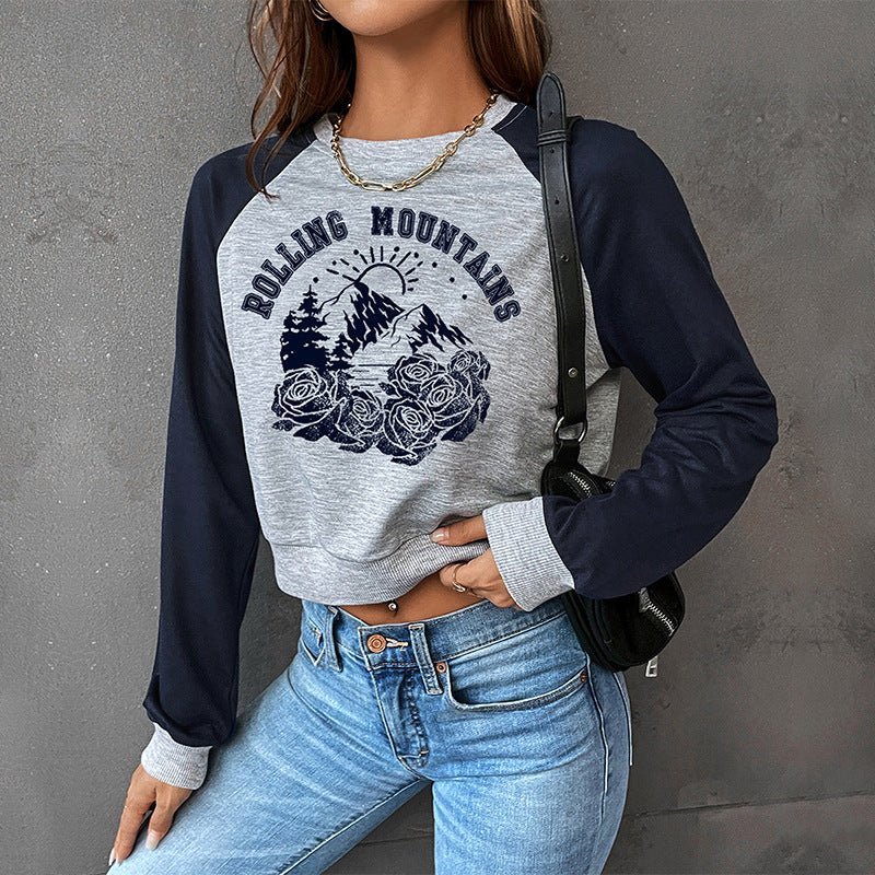 Levoire | Femme Crop Raglan Manches Longues Graphique Sweat à Capuche