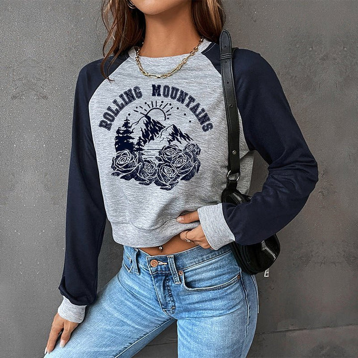 Levoire | Femme Crop Raglan Manches Longues Graphique Sweat à Capuche