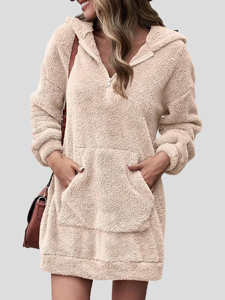 Levoire | Robe À Manches Longues, Fermeture Éclair Et Poches Pour Femmes Beige