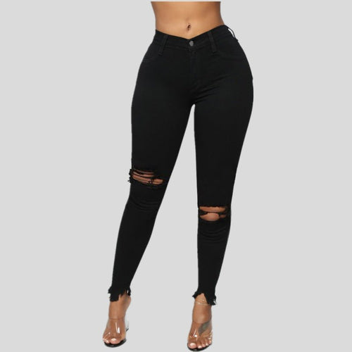 Levoire | Femme élastique côtelé unicolore jeans pantalons longs