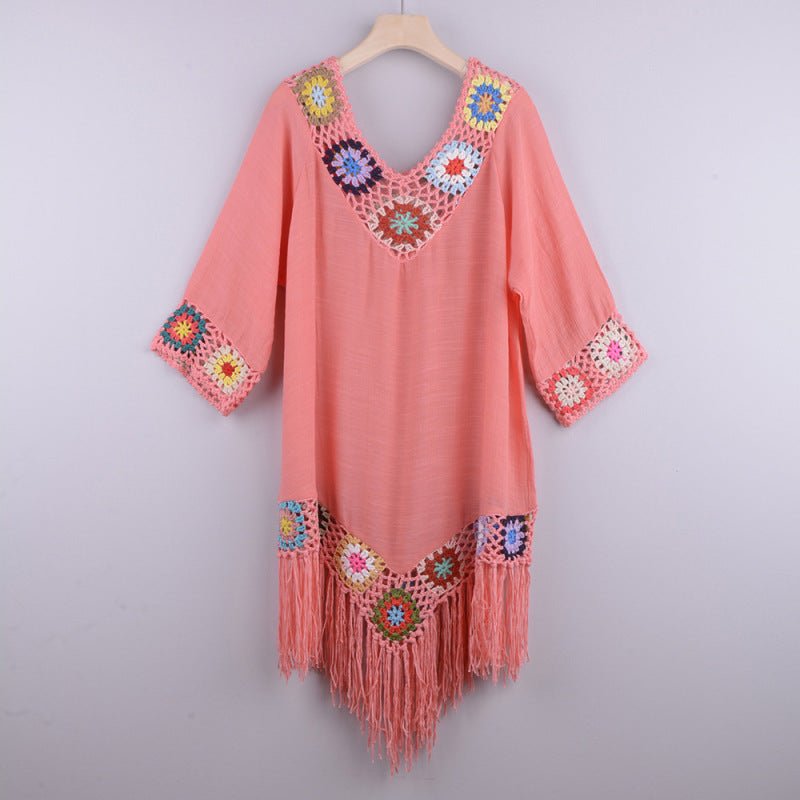 Levoire | Robe à manches trois-quarts en coton brodée avec franges Vesimelonapuna VAPAAT TAILLE