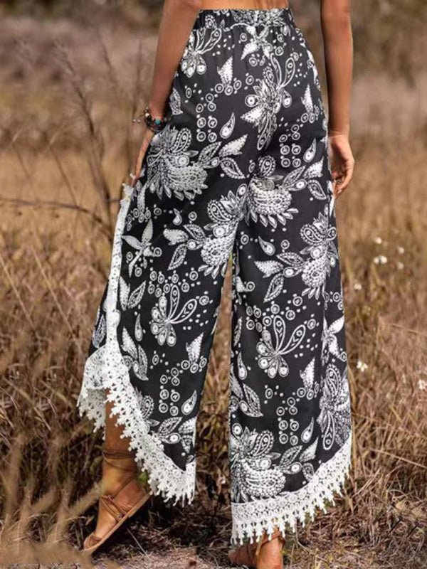 Levoire | Femmes style ethnique impression couture pantalons pointus