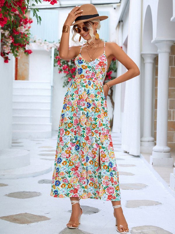 Levoire | Robe à enfiler à fleurs pour femmes avec découpe au dos et fente à fermeture éclair Blanc