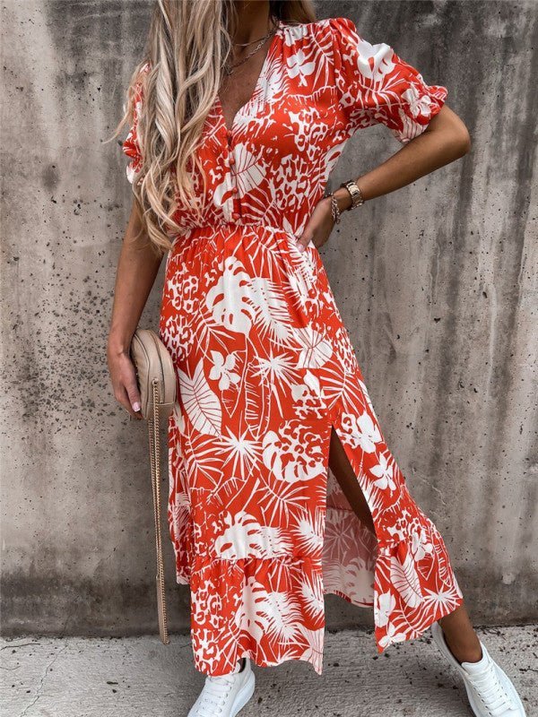 Levoire | Femme Imprimé Floral Manches Courtes Col V Robe Roue