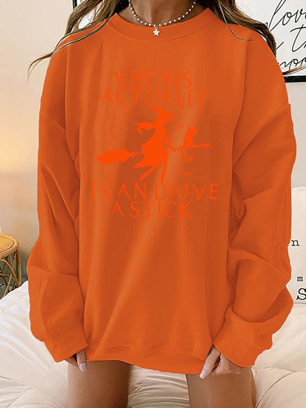 Levoire | Dame Halloween sorcière Lettres loose col rond tombant épaule manches longues pull Orange
