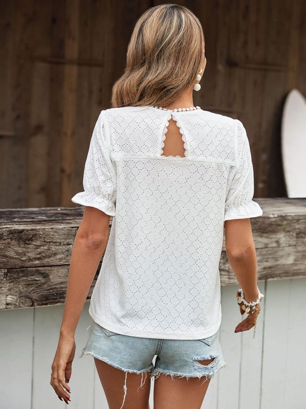 Levoire | Femme Tricoté Décontracté Col Rond Jacquard Manches Courtes T-shirt