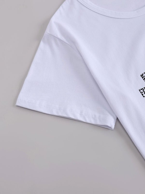 Levoire | Femmes Tricot Col Rond Motif À Carreaux Manches Courtes T-shirt