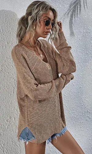 Levoire | Femmes Design Libre V-Cou Tricot Longue Manche Tricot