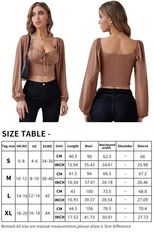 Levoire | Femmes Taille basse Taille de navet Lanternes Manches Corde Sopptop