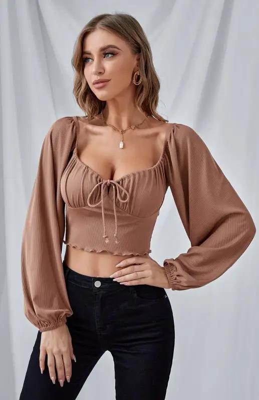 Levoire | Femmes Taille basse Taille de navet Lanternes Manches Corde Sopptop
