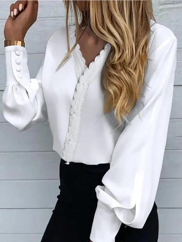 Levoire | Femmes Imprimé Pointu Manches Longues Blouse Rohhvid sale blanc