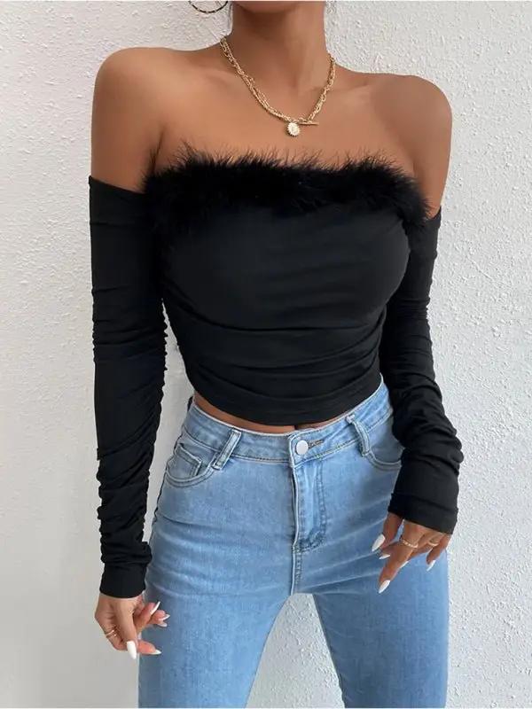 Levoire | Femme Retro Choker Tube Top avec manches longues et col arrière Noir
