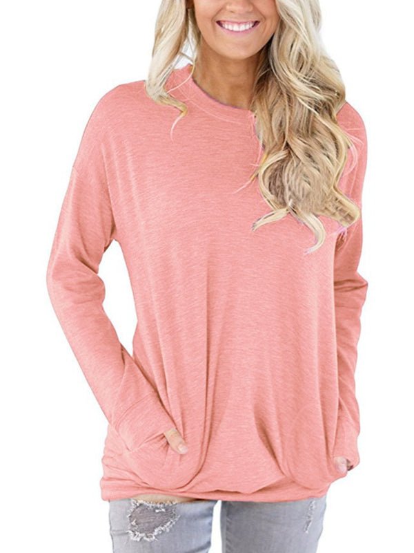 Levoire | Femme Col Rond Batman Manches Longues Poches Uni T-shirt Lâche Rosa
