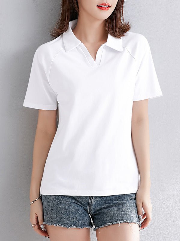Levoire | Femme Simple Légère Courte Manches Polo-Shirt à Col Fendu Rohhvid sale blanc