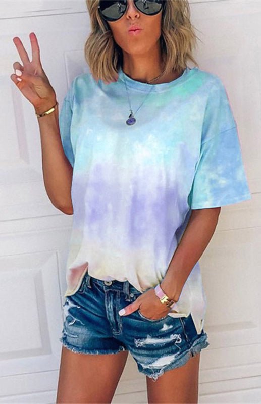 Levoire | Femme T-shirt Lache Imprimé Dégradé Tie Dye pour femmes Bleu clair
