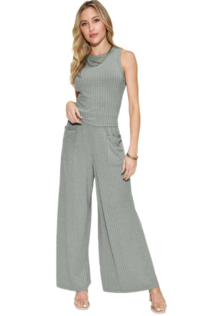 Levoire | Femmes Tendance Stretch Ripp Haut & Pantalon Large Ensemble