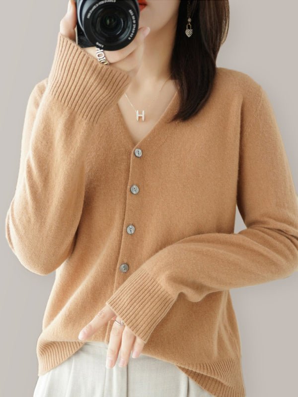Levoire | Femme V-neck Boutonnage Manches Longues Cardigan Caramel